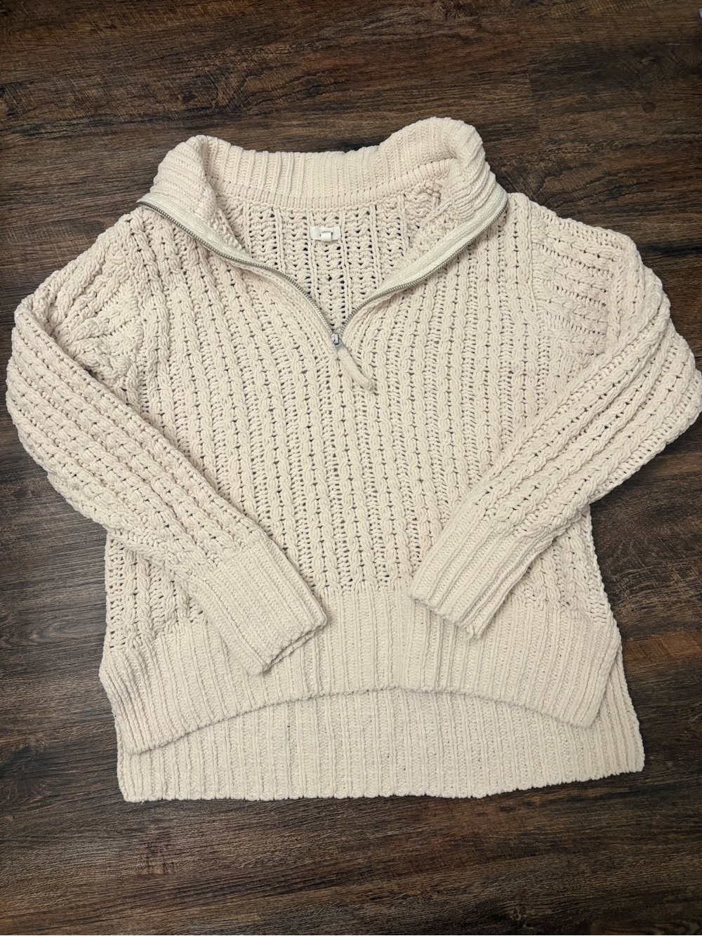 Aerie Cream Cable Knit Half-Zip Sweater
